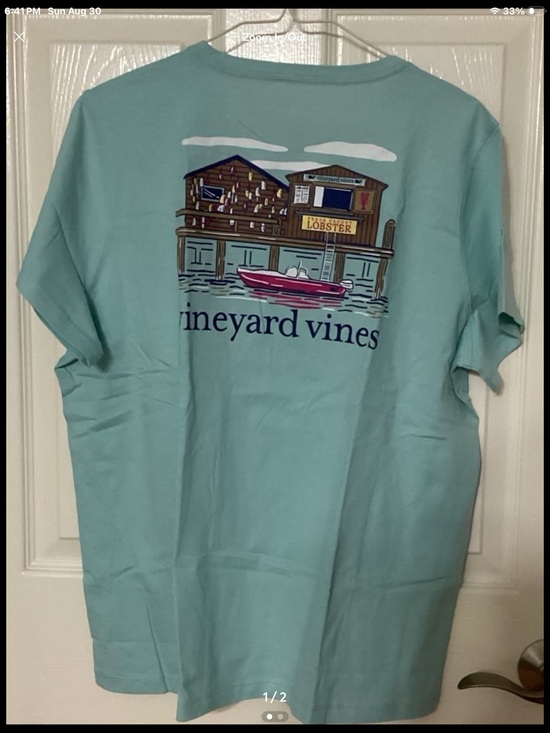 Vineyard Vines Tops - Vineyard Vines Aqua Haze Dockside Lobster Shack Short Sleeve Tee Women’s XL